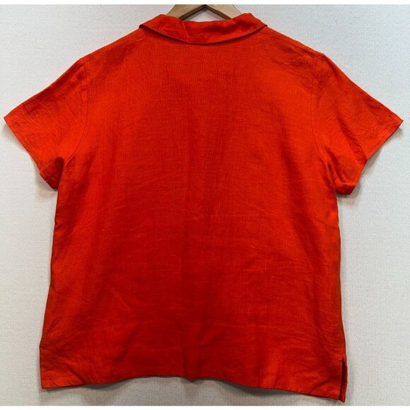Harvé Benard Women's Linen Button Up Shirt Summer Size 12 Orange Short Sleeve - Picture 2 of 10